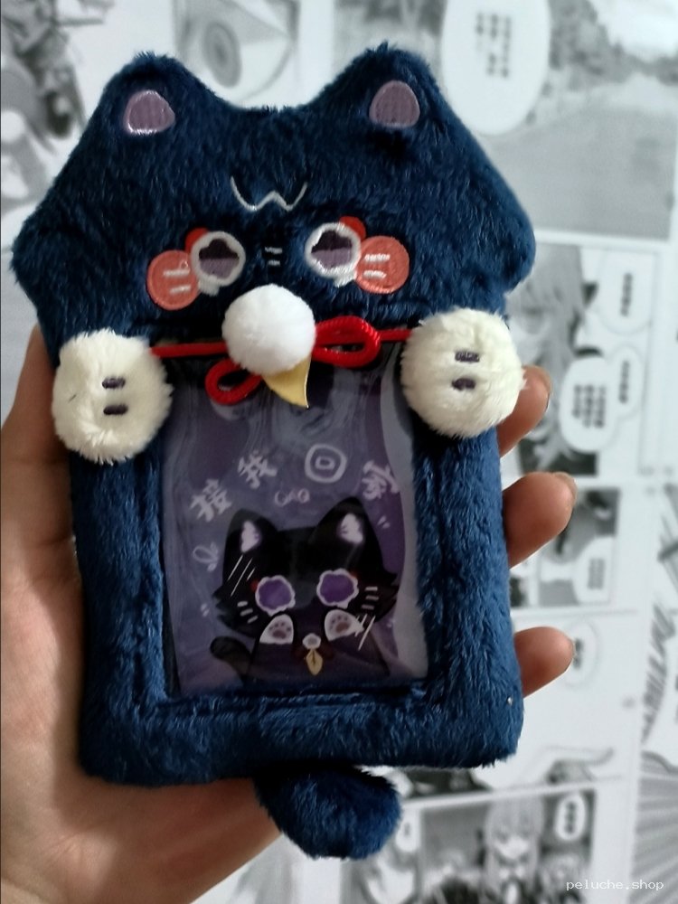 Porte-cartes Peluche Chat Kawaii Bleu Marine | Accessoire Mignon