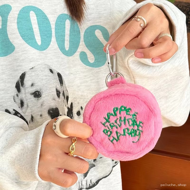 Porte-clés Rond Peluche Rose "Happy Birthday Harry"