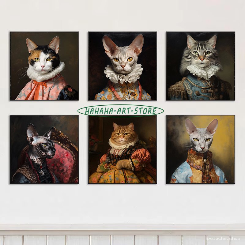 Tableaux Chats Nobles : Portraits Félins en Costumes Royaux