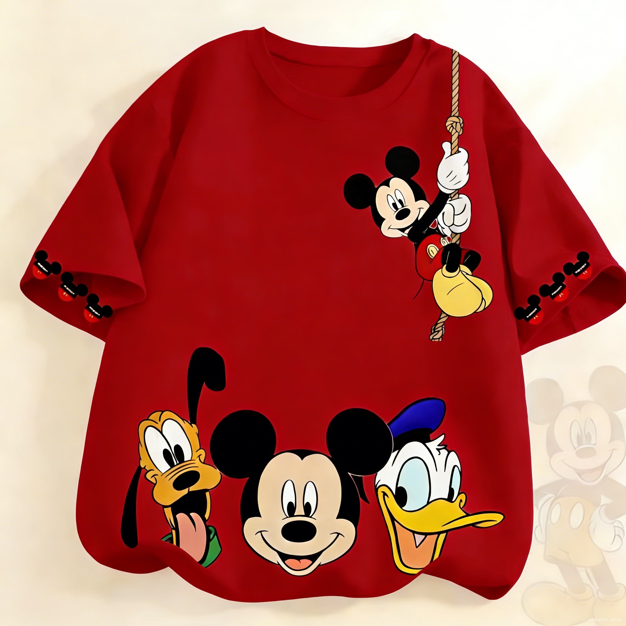 T-shirt Rouge Disney avec Mickey, Pluto et Donald