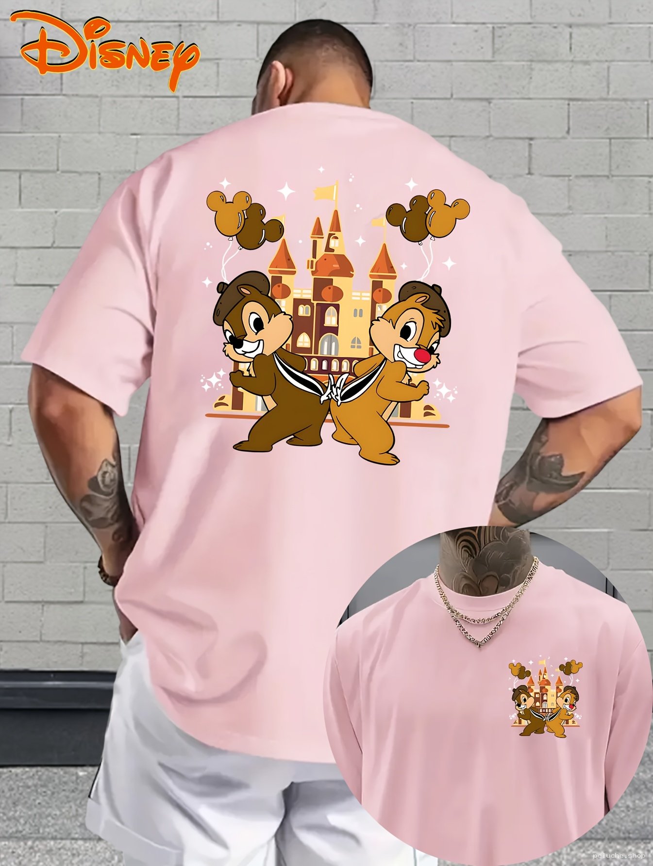 T-shirt Rose Homme Disney Tic et Tac & Château Fantaisie