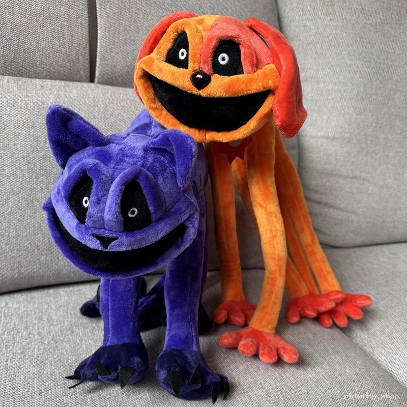 Duo Peluches Creepy Smile Horreur - Chat Violet & Chien Orange