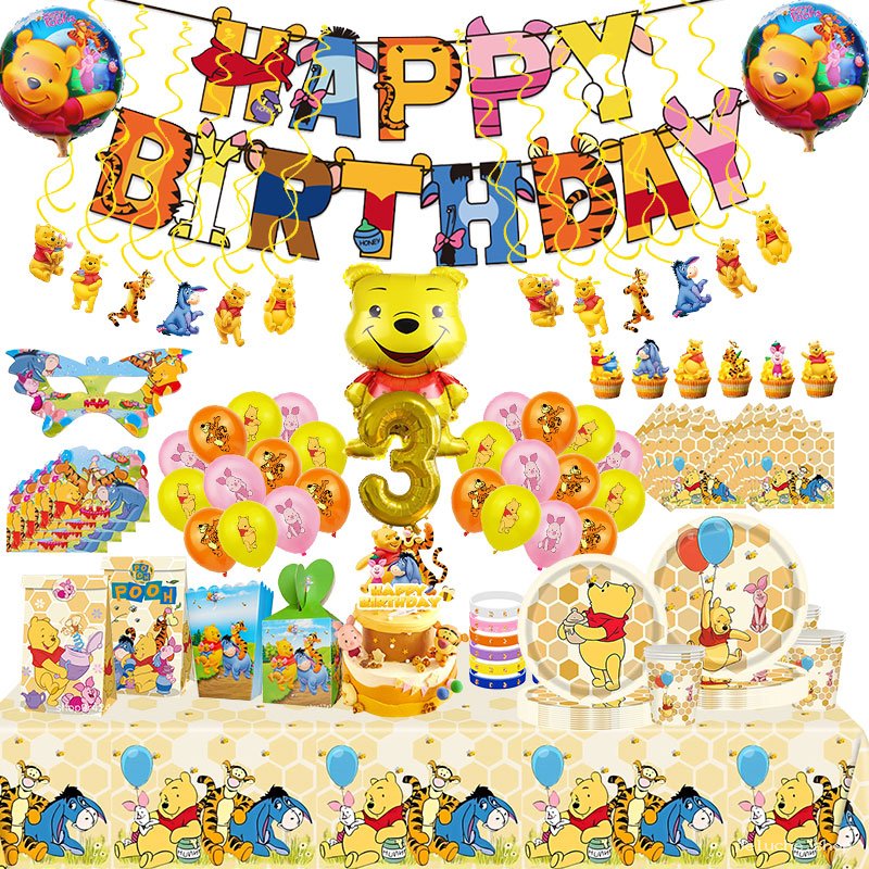 Kit Anniversaire Winnie l'Ourson 3 Ans - Décoration Fête