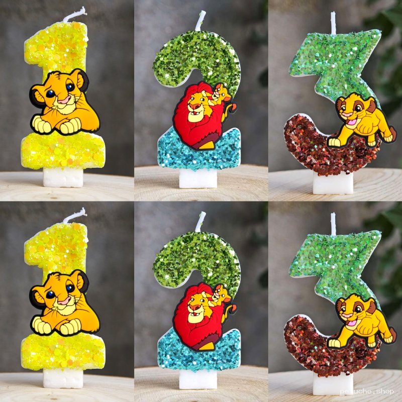 Bougies Anniversaire Roi Lion Pailletées - Chiffres 1, 2, 3