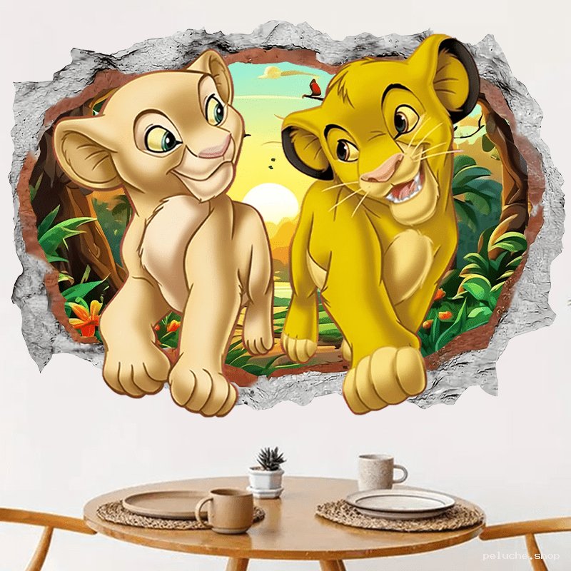 Sticker Mural 3D Le Roi Lion Simba Nala | Décoration Enfant