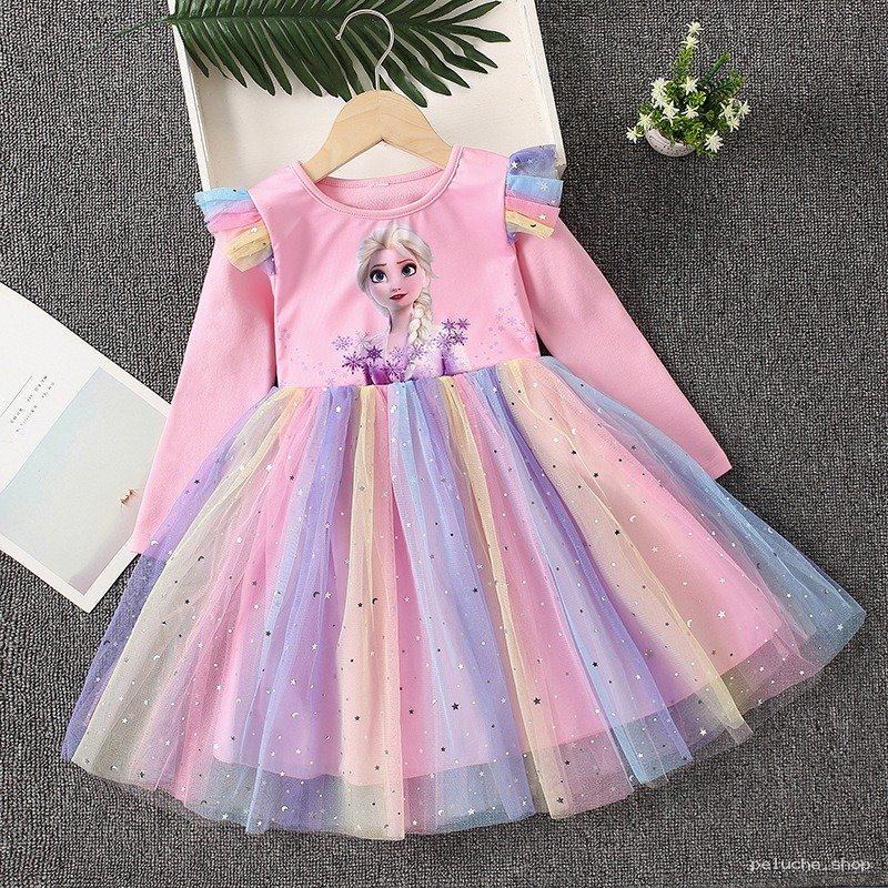 Robe Princesse Elsa Arc-en-ciel pour Fille - Paillettes Magiques