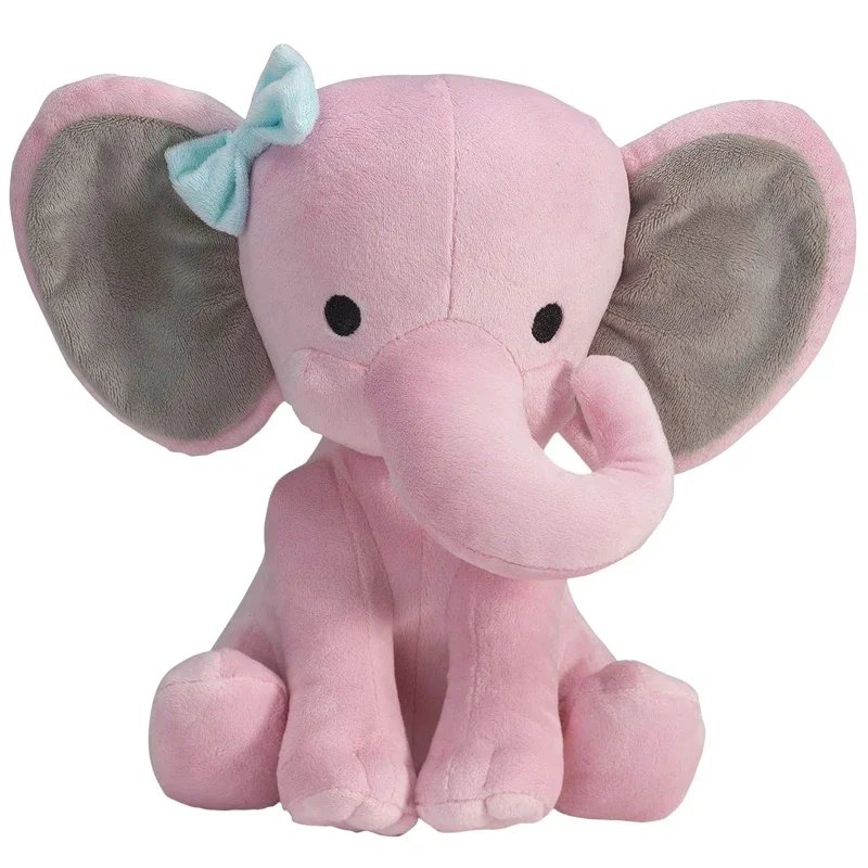 Peluche Éléphant Rose Mignon avec Nœud Bleu - Doudou Bébé