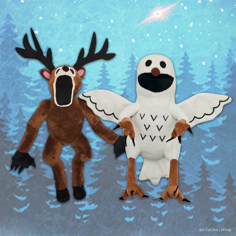 Peluches Étranges Cerf et Hibou | Collection Hiver Fantastique