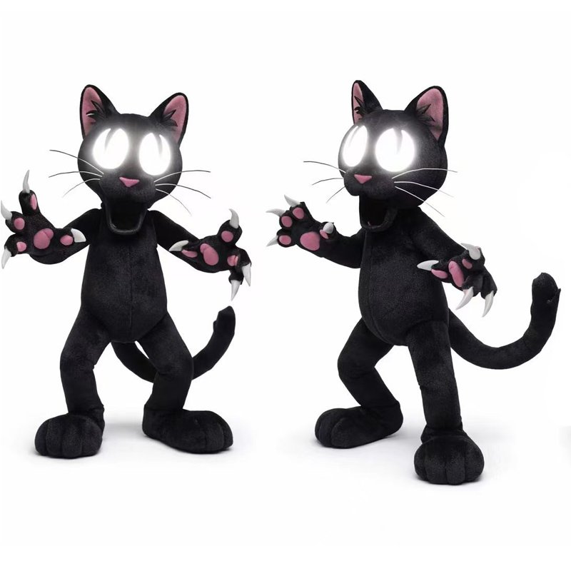 Peluche Chat Noir Yeux Brillants et Griffes Aiguisées