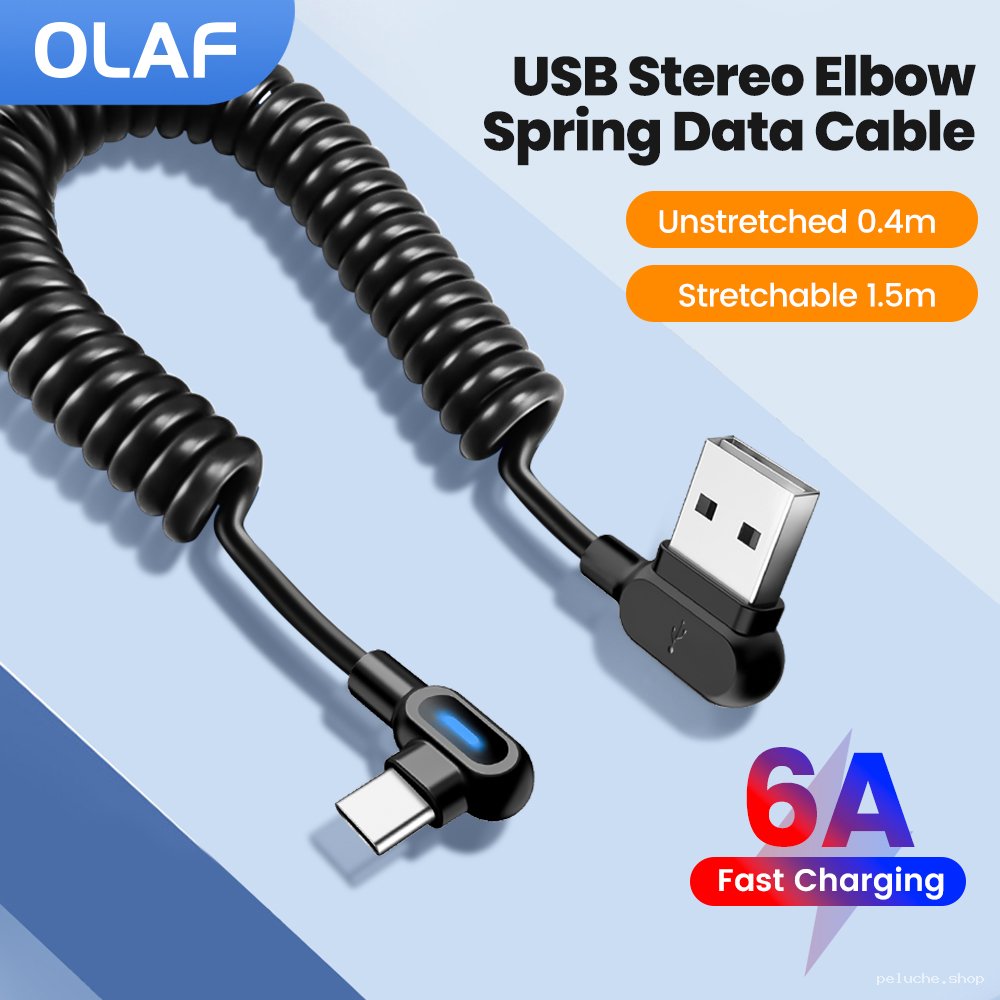 Câble OLAF USB-C coudé à ressort 6A charge rapide 0.4m-1.5m