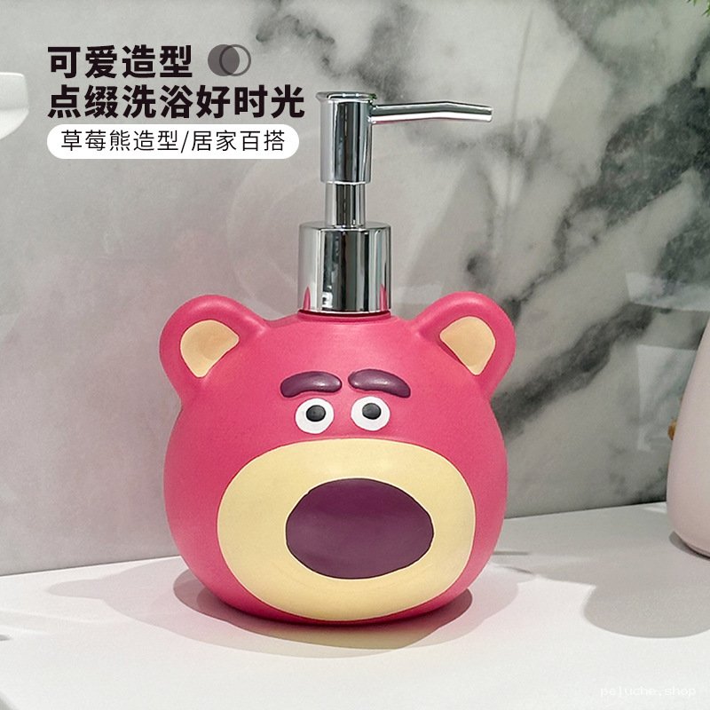 Distributeur Savon Lotso Rose - Style Ours Fraise - Salle de Bain
