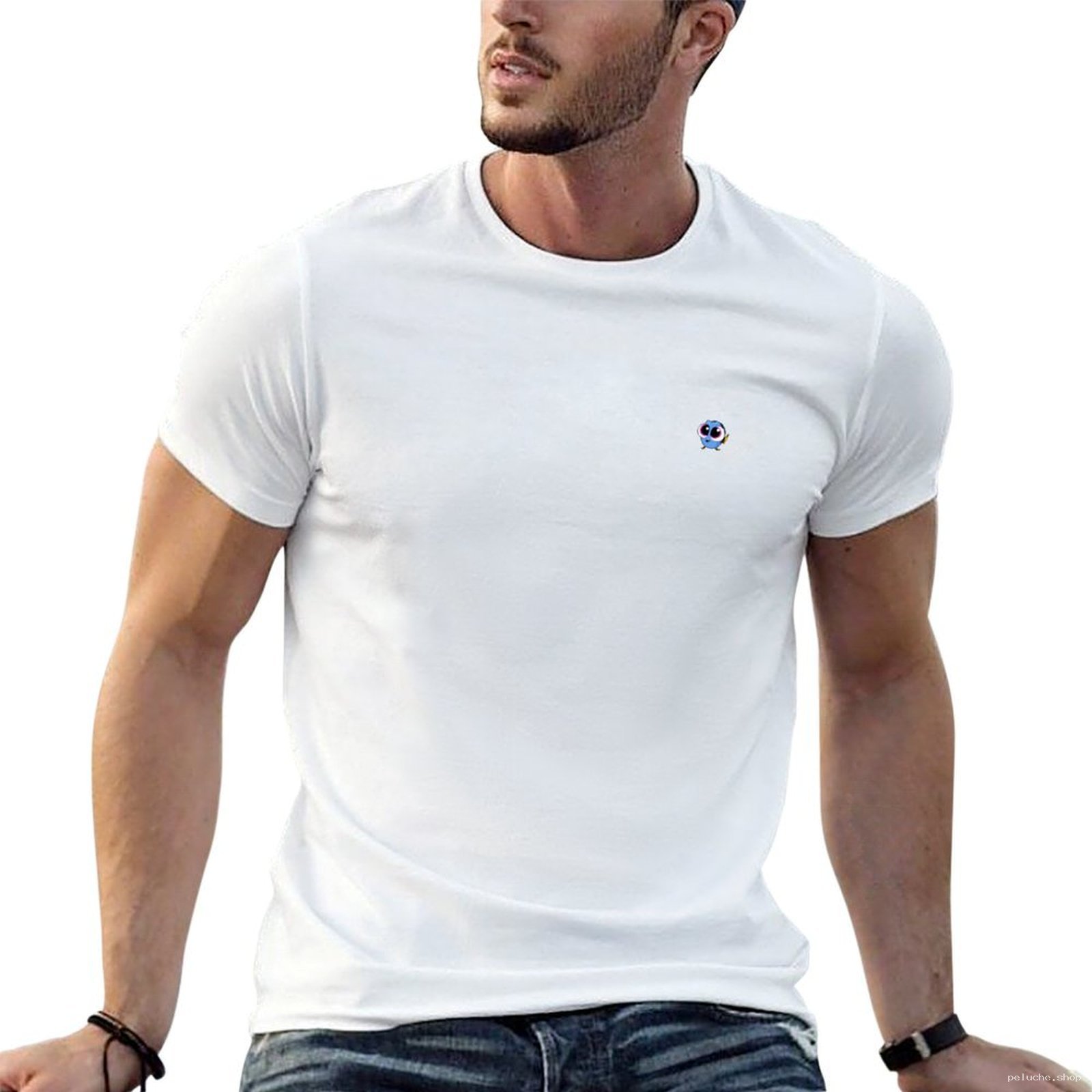 T-shirt Homme Blanc Brodé Dory Dessin Animé - Style Décontracté