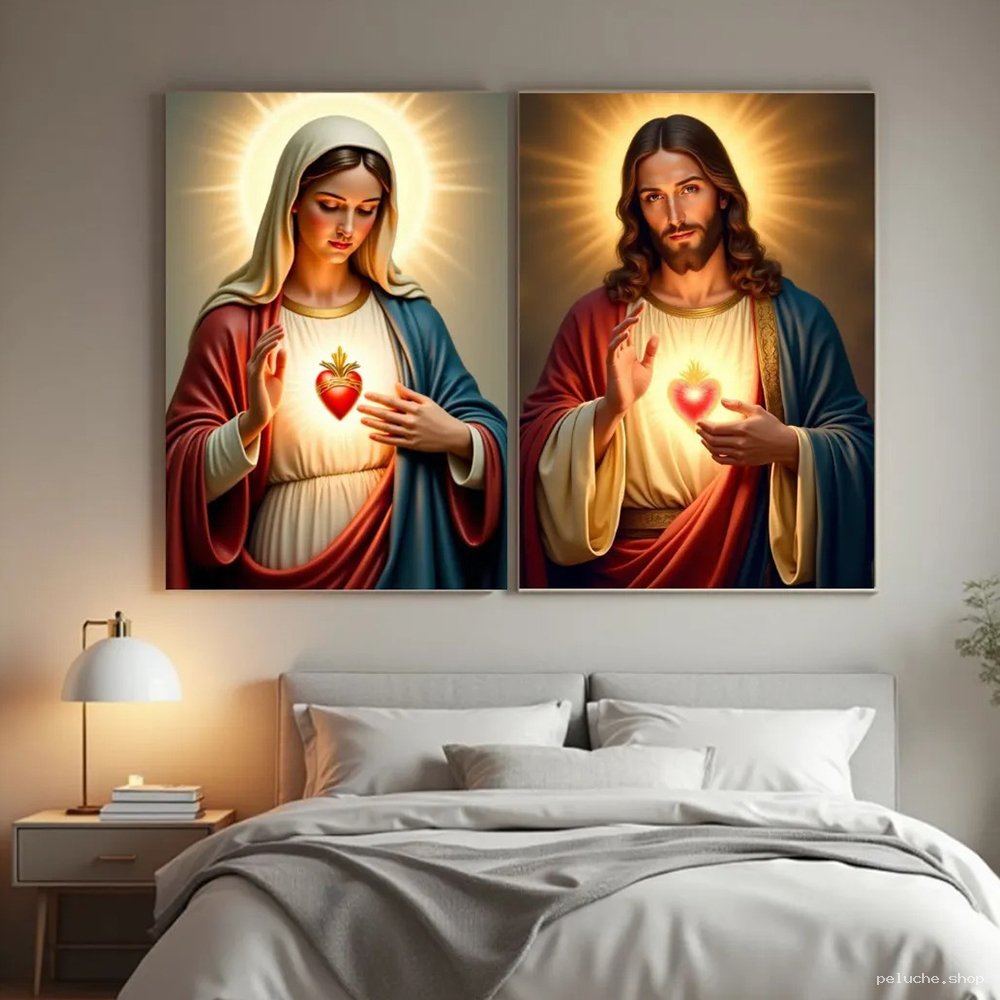 Tableau Cœurs Sacrés de Jésus et Marie - Art religieux mural
