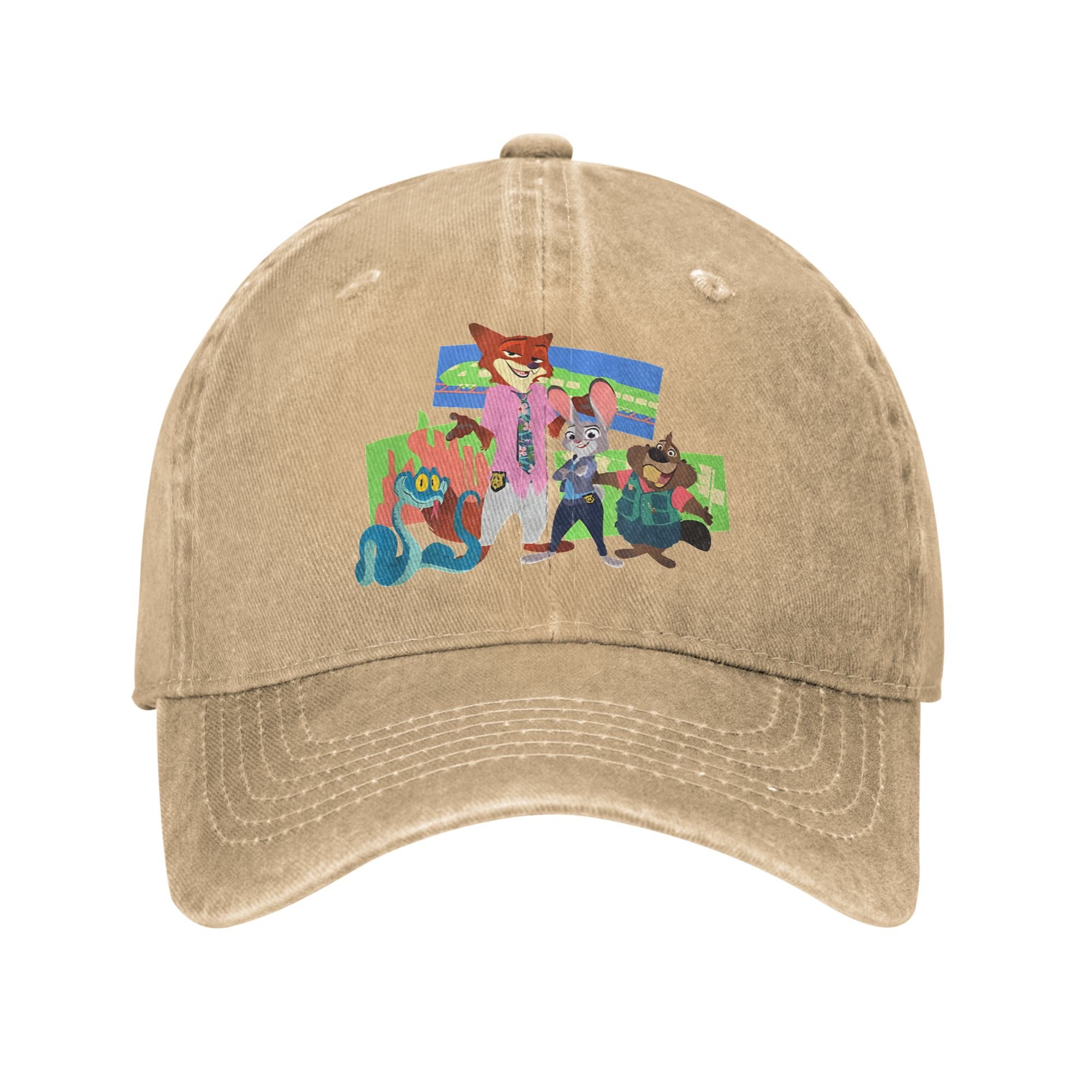 Casquette Beige Animaux Cartoon Brodée - Style Fun & Unique