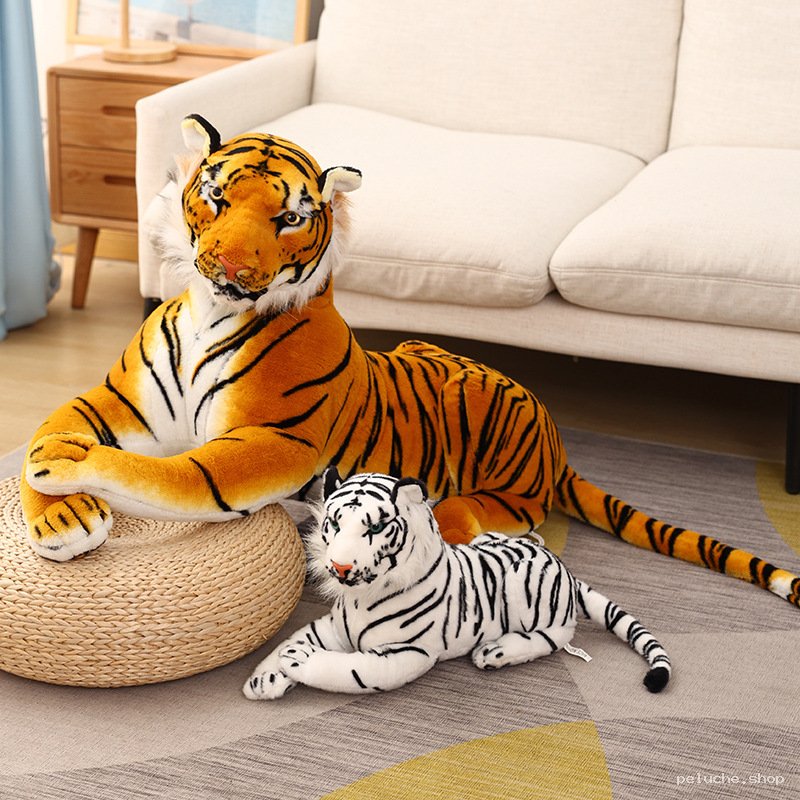 Peluche Tigre Géante & Tigreau Blanc | Réalisme Doux