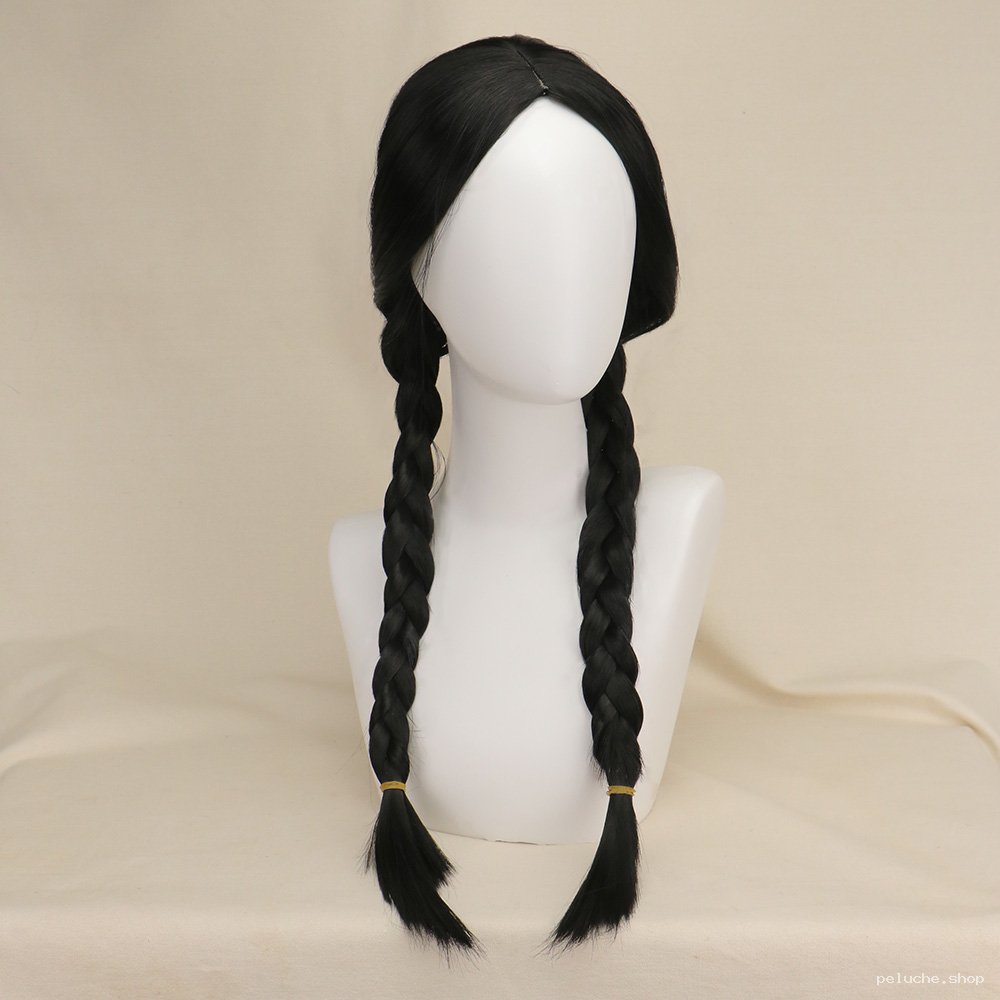 Perruque Mercredi Addams Noire Tresses Cosplay Halloween