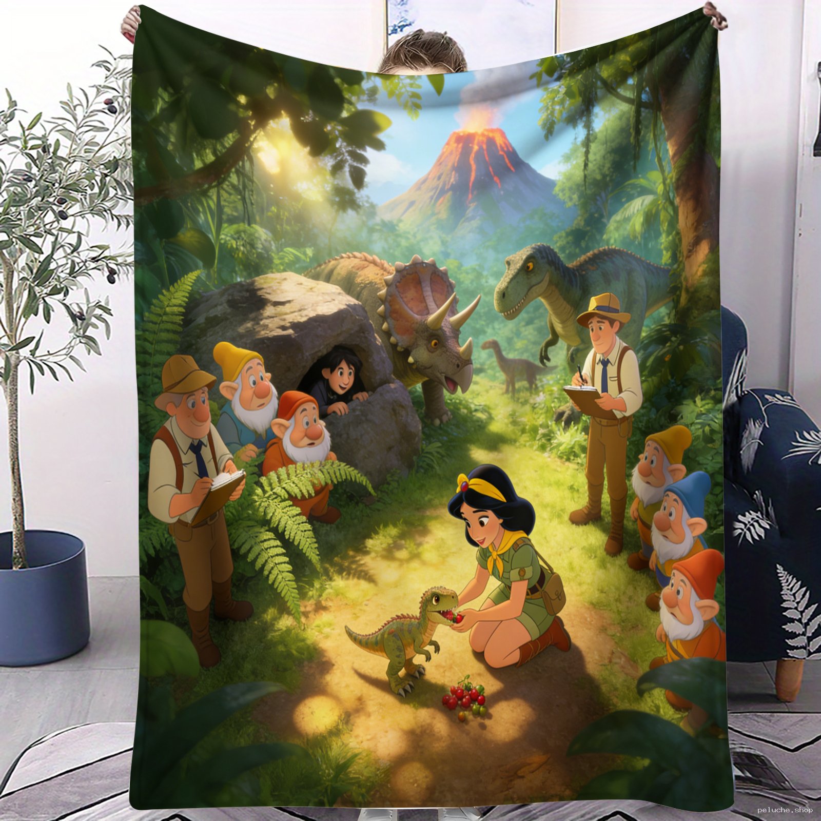 Plaid Aventure Blanche-Neige, Nains & Dinosaures - Douceur