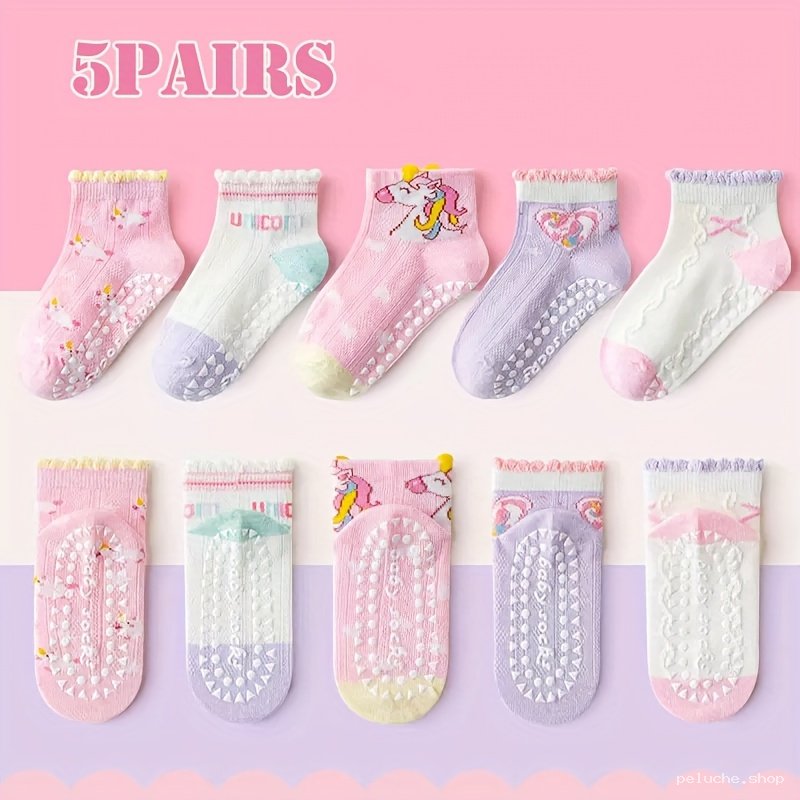 Lot de 5 Chaussettes Bébé Fille Licorne Anti-Dérapantes