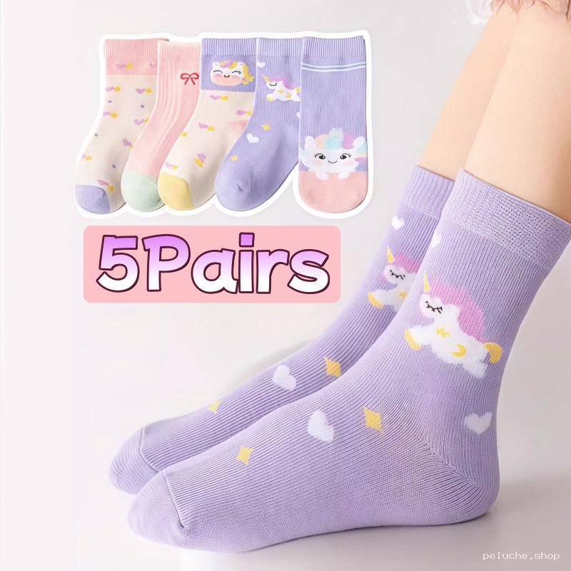 Lot de 5 Paires de Chaussettes Licorne pour Enfants