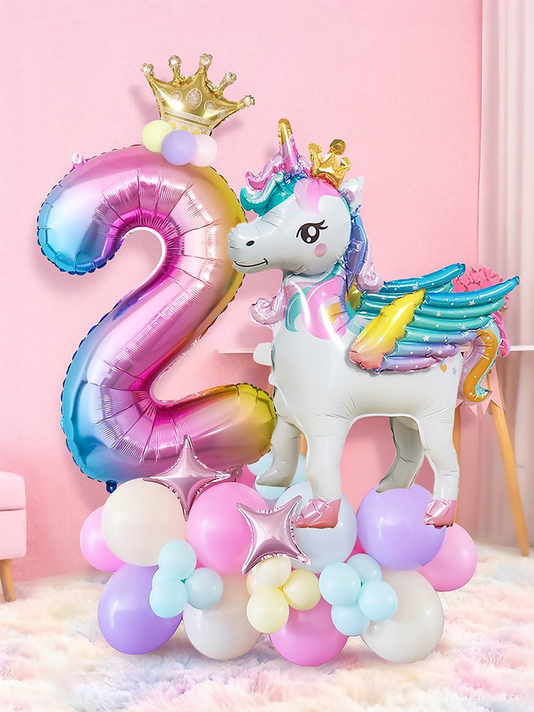 Décoration Anniversaire Fille 2 Ans Licorne & Chiffre Géant