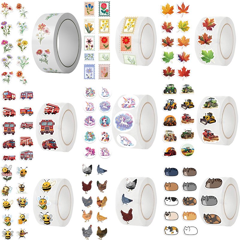 Rouleaux d'autocollants variés : Animaux, Nature, Transports
