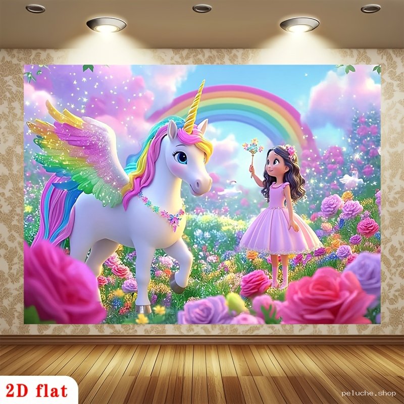 Tapisserie Murale Licorne Princesse Jardin Féerique Enfant