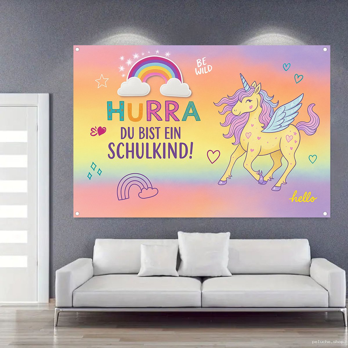 Bannière Licorne Rentrée Scolaire - "HURRA SCHULKIND"