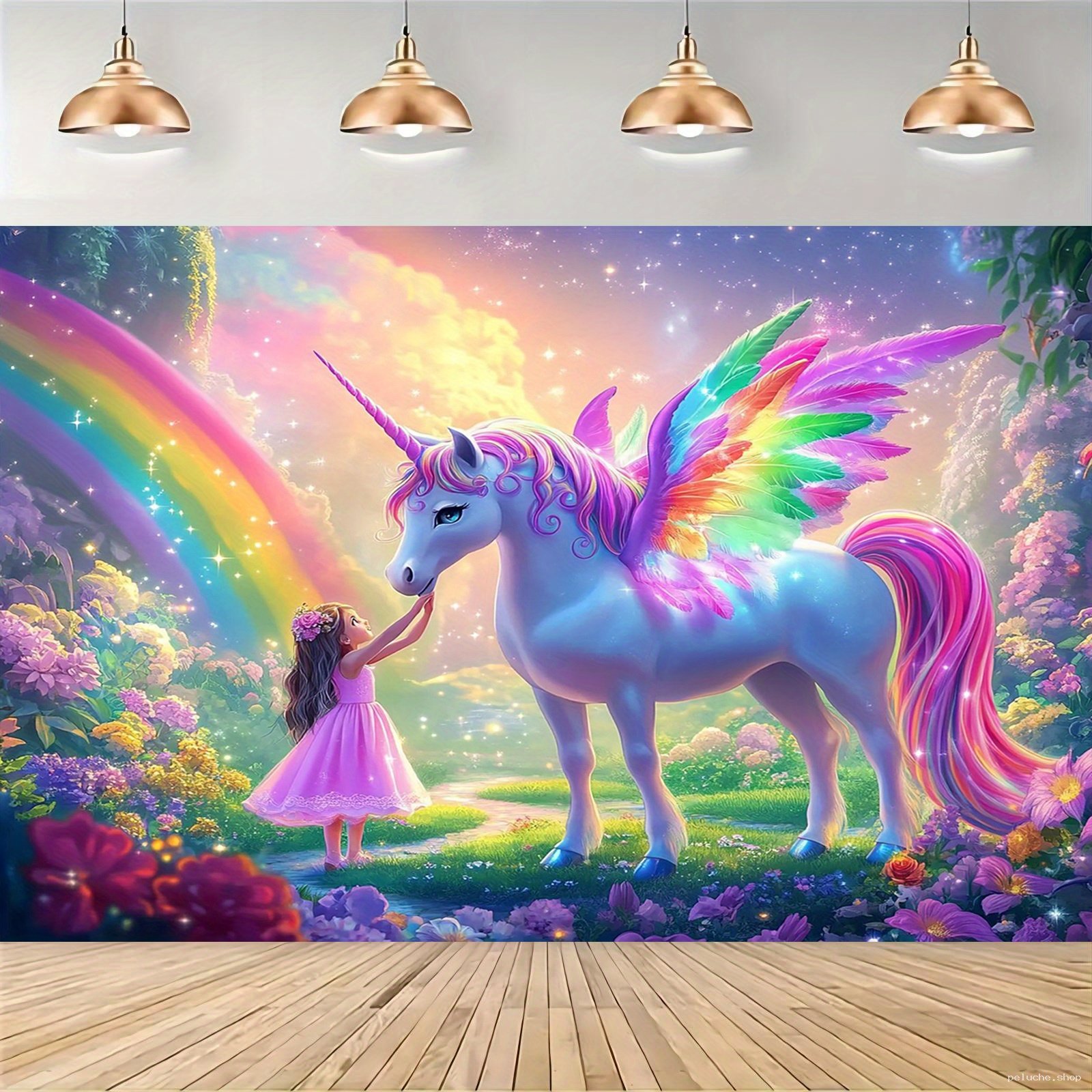 Décoration Licorne Arc-en-ciel & Fille - Fond Photo Magique