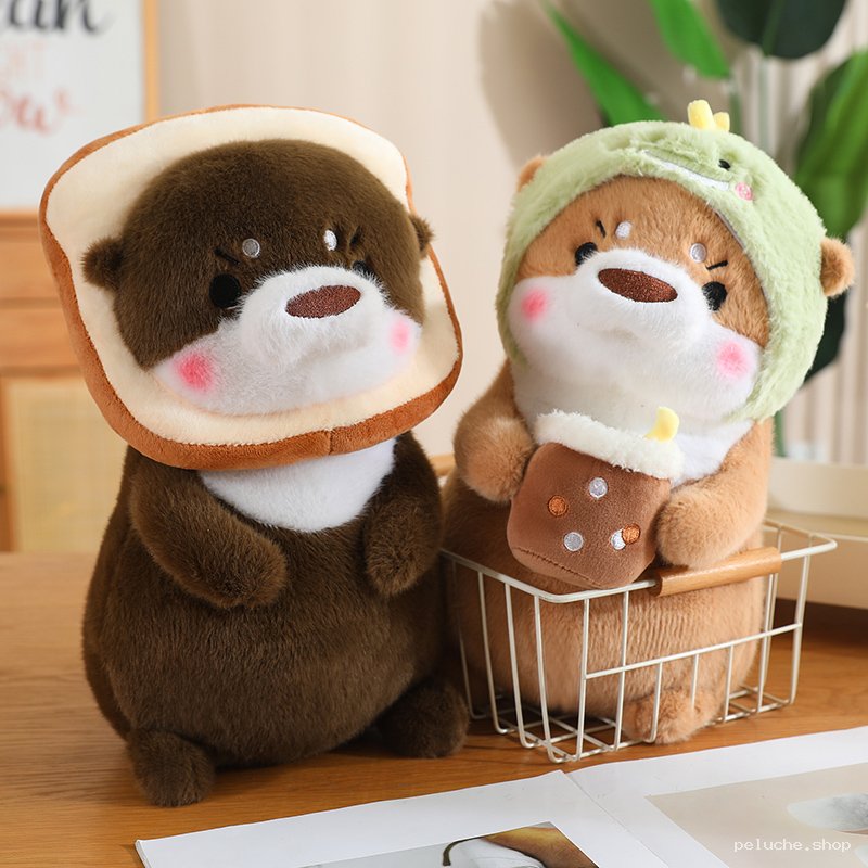 Peluches Loutre Mignonnes : Pain Toast & Grenouille Bubble Tea