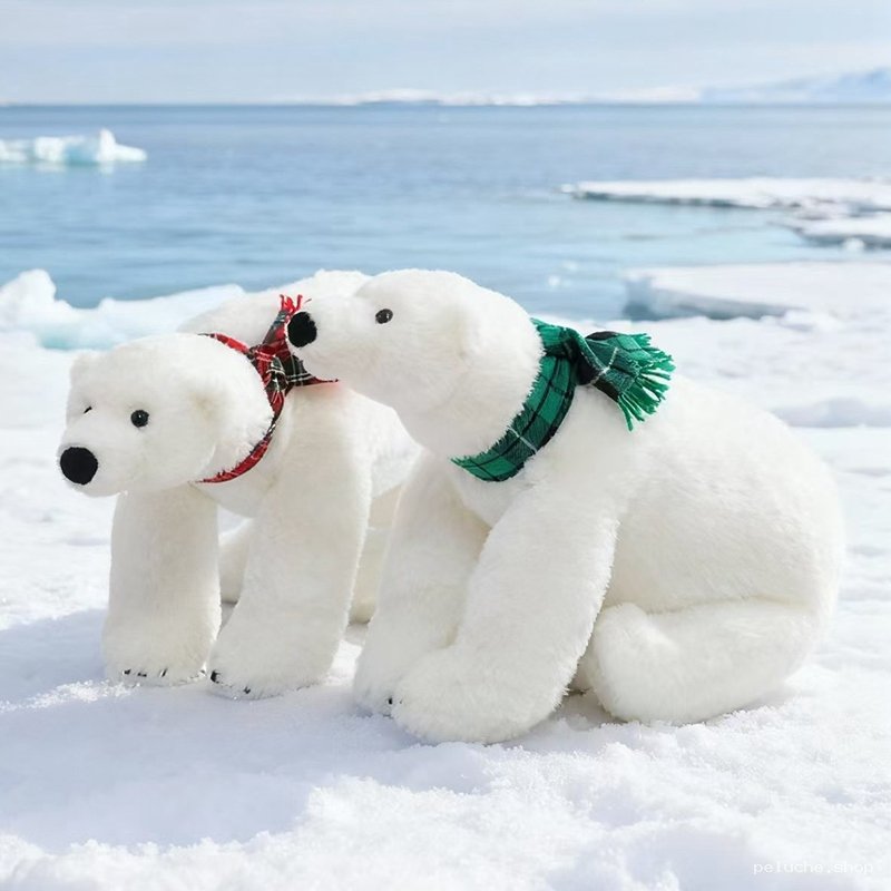 Duo Adorable Peluche Ours Polaire avec Écharpes Tartan
