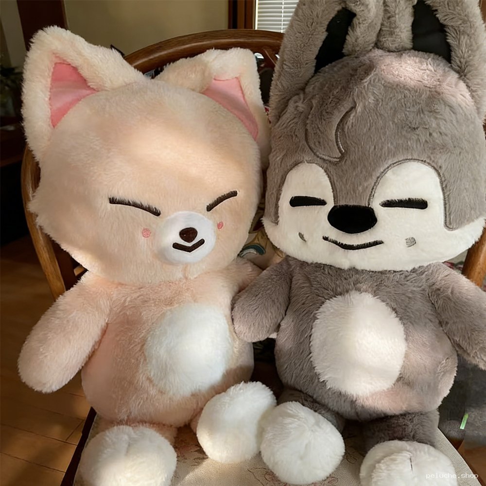 Peluche Duo Animaux Souriants Rose et Gris Douceur Câlins