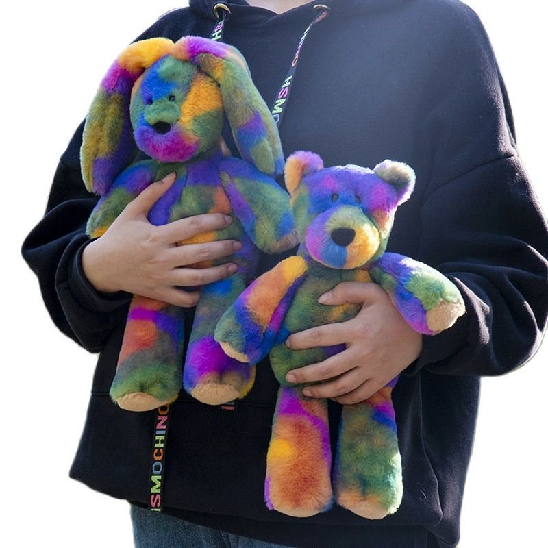 Peluches Multicolores Douces – Lapin & Ours Arc-en-ciel