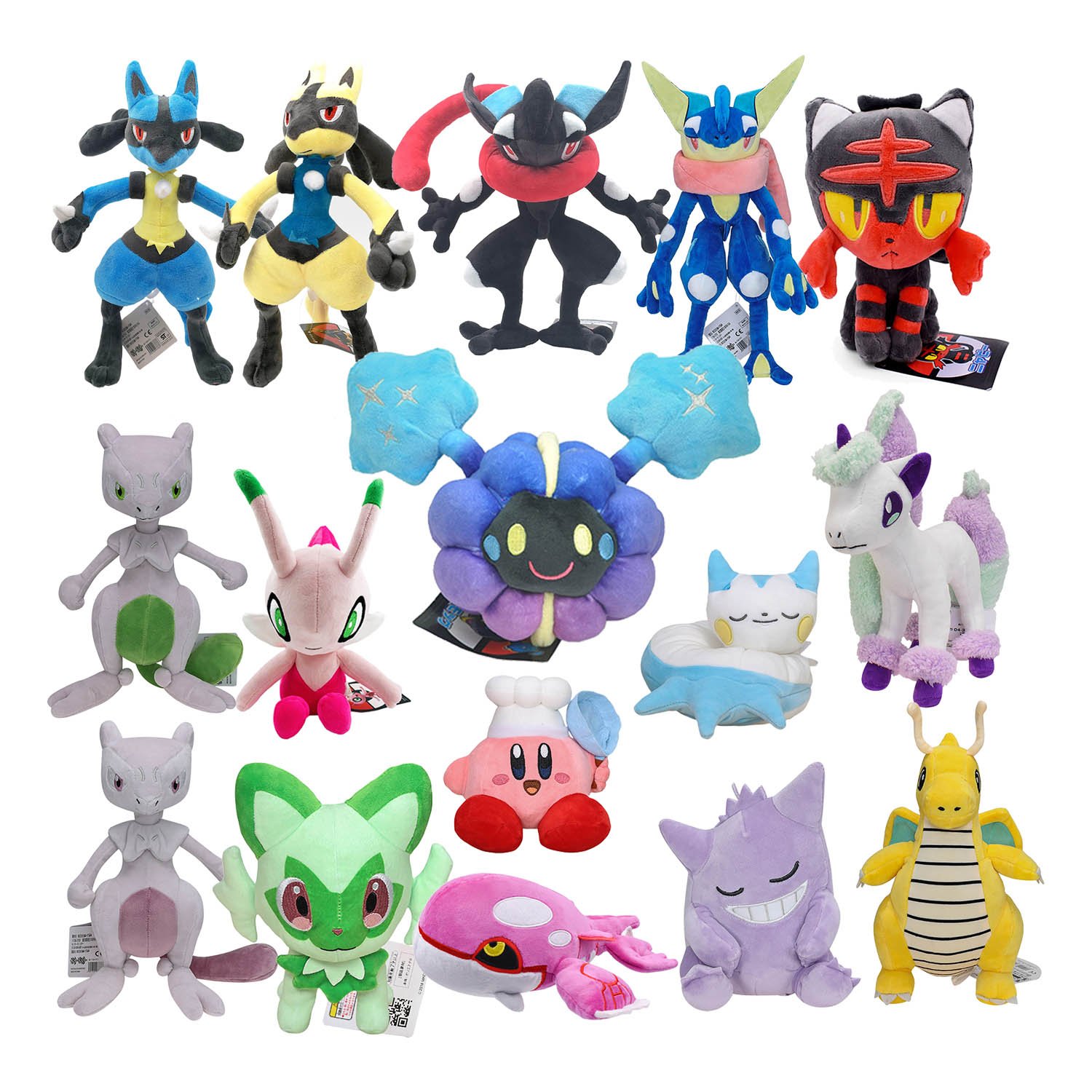 Peluches Pokémon Variées : Lucario, Greninja, Mewtwo & Plus