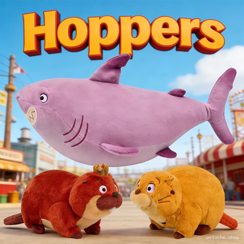 Peluches Hoppers : Requin Violet et Castors Adorables
