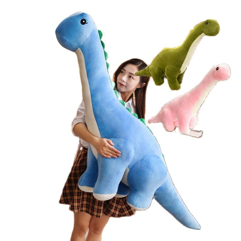 Peluche Dinosaure Géant Doux Brontosaure Bleu, Vert, Rose