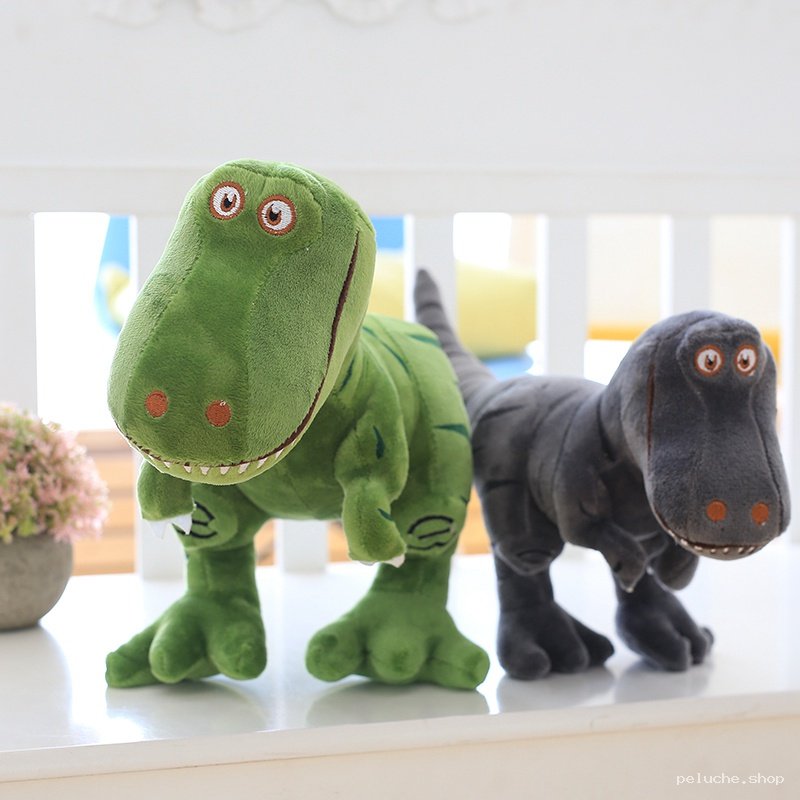 Peluche Dinosaure T-Rex Vert et Gris | Doudou Enfant Doux
