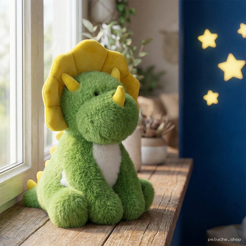 Peluche Triceratops Vert Doux | Doudou Dinosaure Enfant