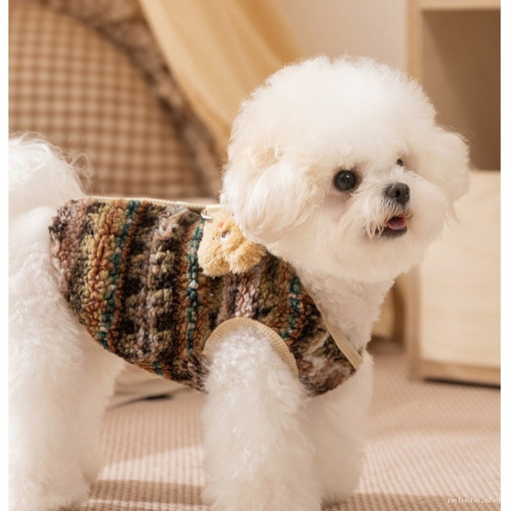 Pull Chien Doux Motif Rayé & Ourson | Vêtement Chaud Animal