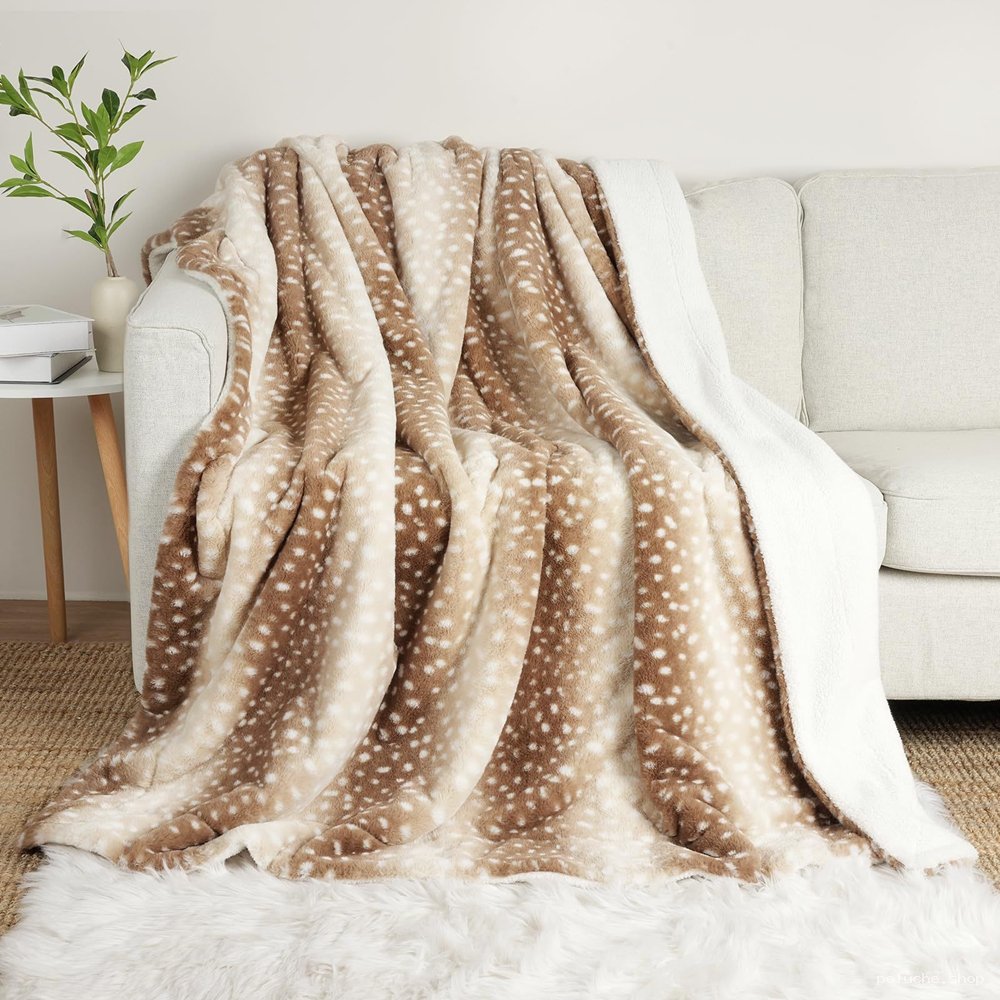 Plaid Faon Doux Réversible | Couverture Sherpa Imprimé Daim