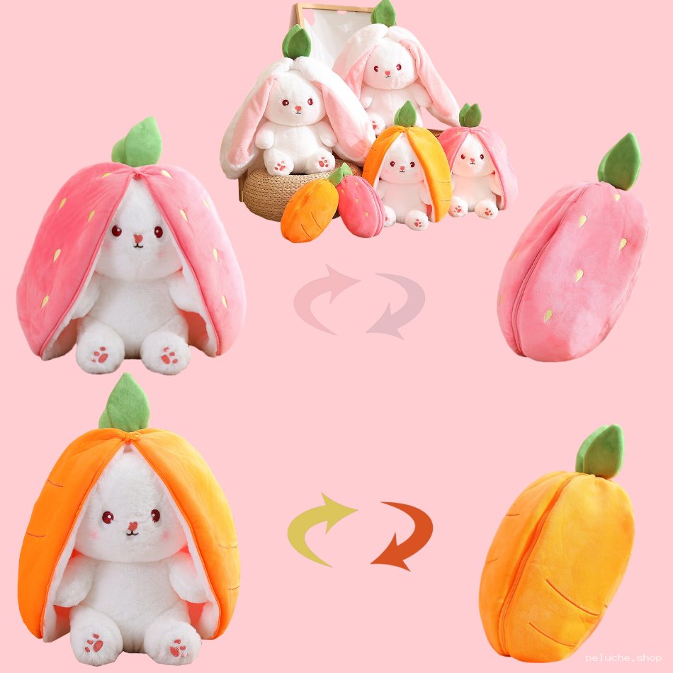 Peluche Lapin Réversible Fraise & Carotte - Douceur Assurée