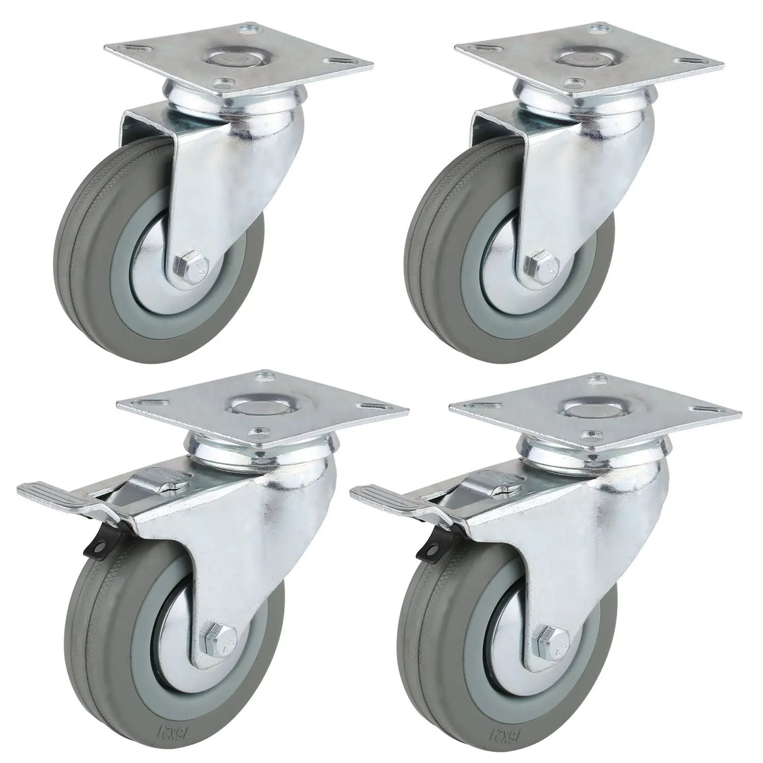 Lot 4 Roulettes Pivotantes Caoutchouc Frein Meuble Chariot