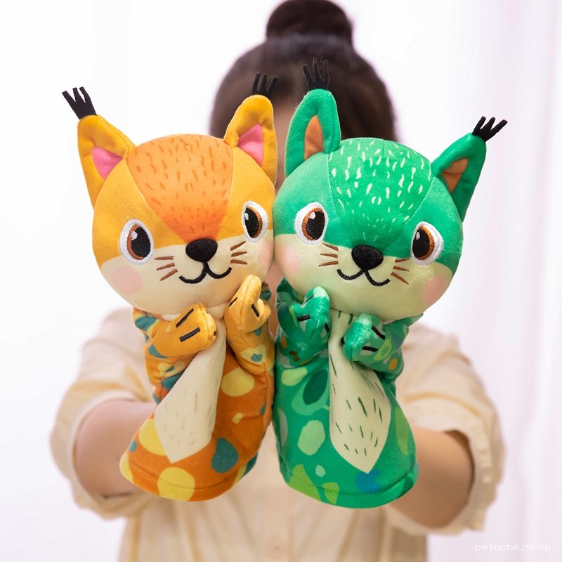Peluches Écureuil Adorables Orange et Vert - Douceur et Jeu