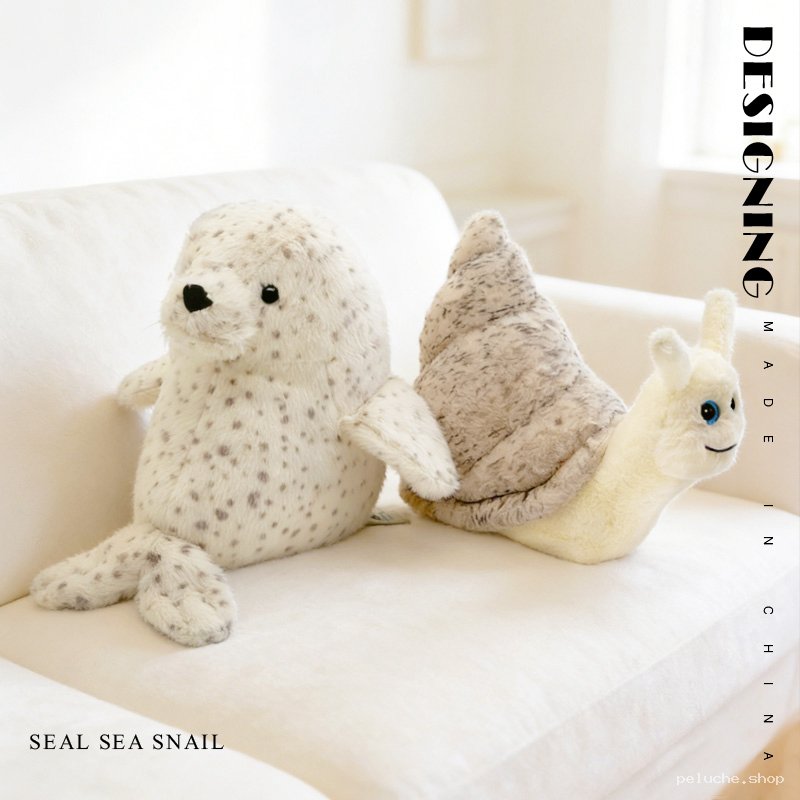 Peluche phoque et escargot marin doux | Cadeau enfant