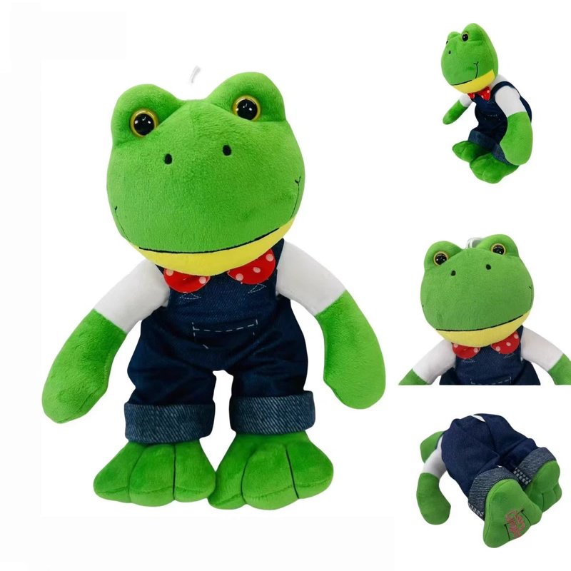 Grenouille en Peluche Habillée Salopette & Nœud Papillon Rouge