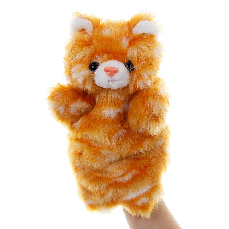 Marionnette Chat Peluche Orange et Blanc pour Enfants