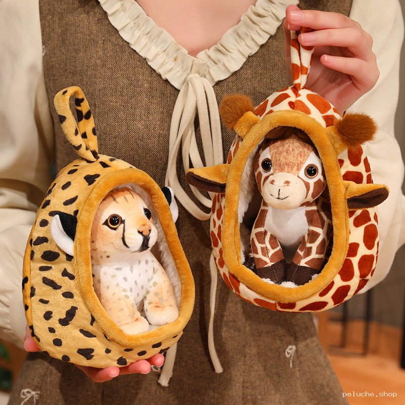 Peluche Guépard et Girafe avec Sac de Transport | Jouet Enfant