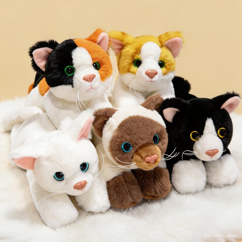 Collection de chats en peluche mignons et colorés