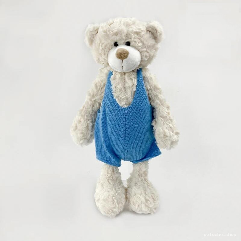 Ourson en Peluche Doux avec Salopette Bleue – Doudou Enfant