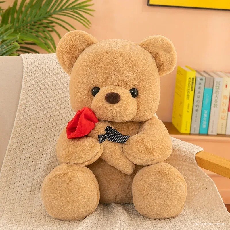 Ours en Peluche Brun avec Rose | Douceur et Amour