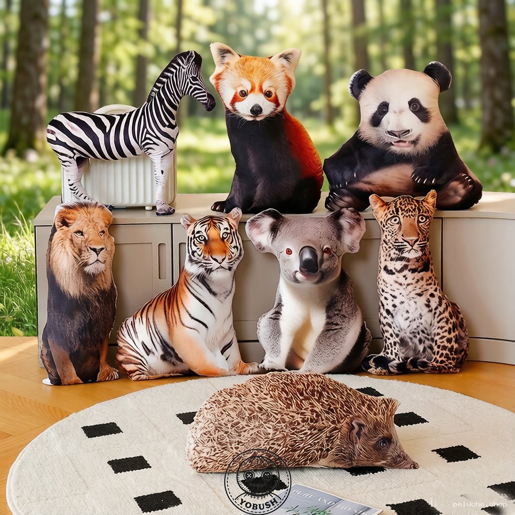 Coussins Animaux Réalistes - Peluches Décoratives Uniques